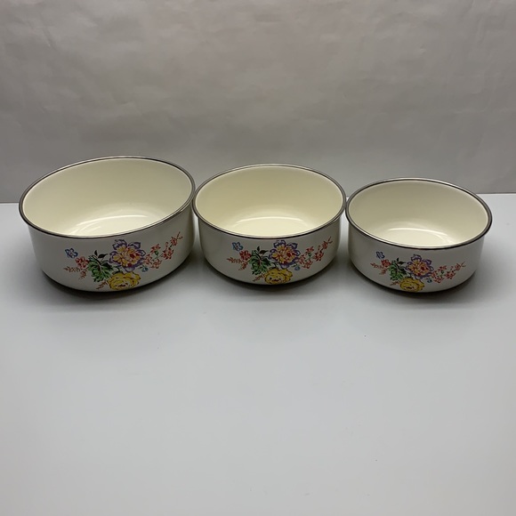 Vintage Kobe Enamel Nesting Bowls set 3 Roses - Picture 6 of 11